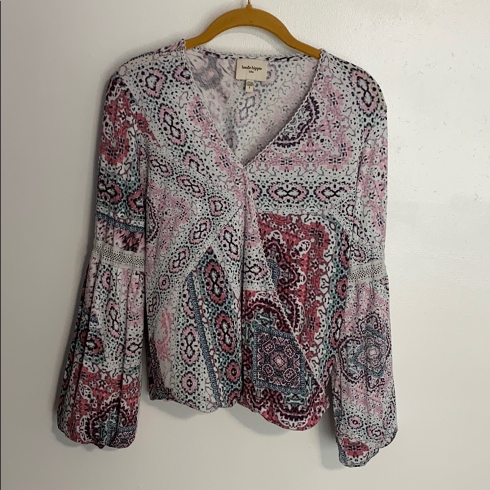Haute Hippie tribe Malia LS top surplice boho.